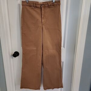 Marine Layer Bridget Full Length Pants Women Size 14 Brown Tan Wide Leg Raw Hem